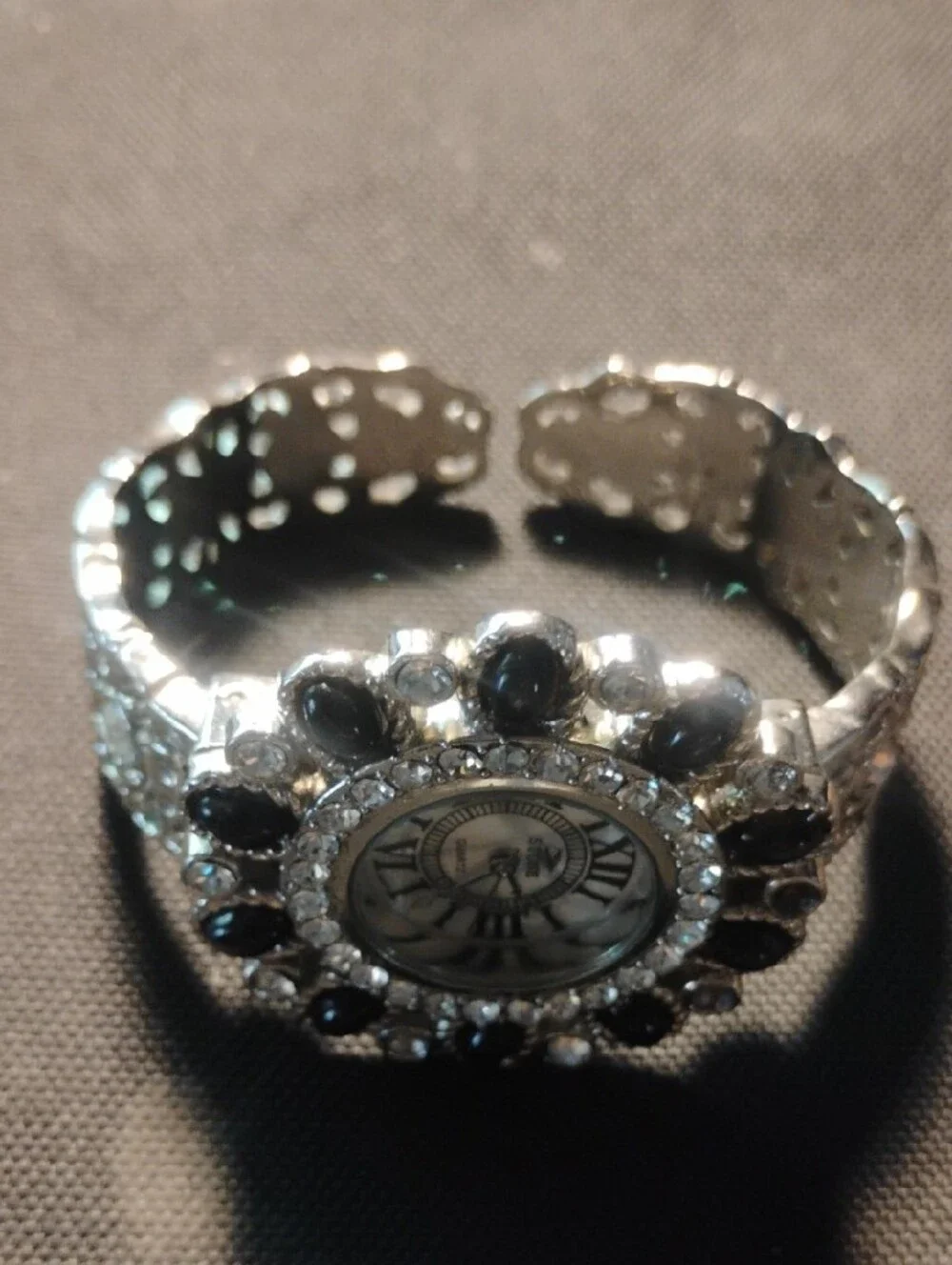 Antique Black and Silver Crystal-Embellished Women's Watch - Picture 3 of 3